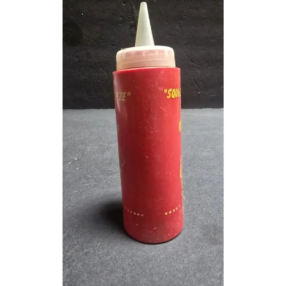 Vintage Squeeze-Pleeze Ketchup Dispenser Red Plastic Squeeze Bottle Diner Chef